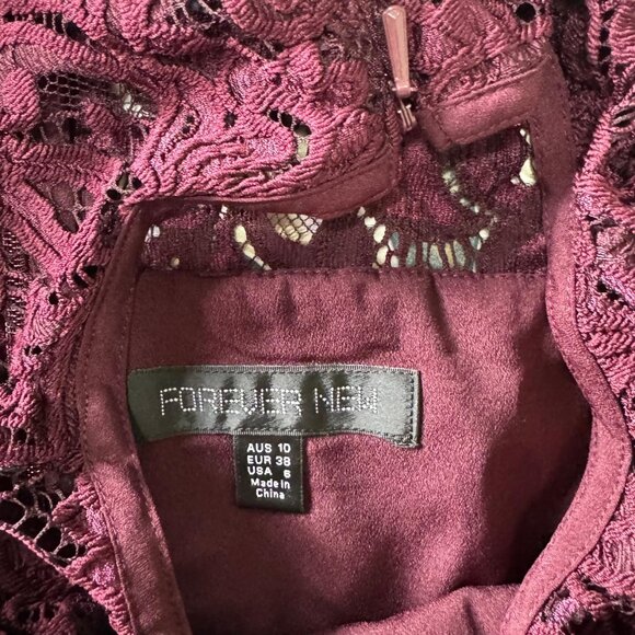 Forever New Wine Burgundy Lace Tiered Cocktail Dress – Size AUS 10/US 6 - Picture 3 of 4